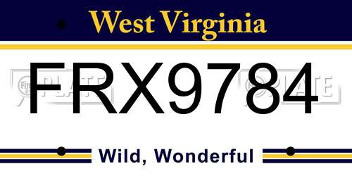 FRX9784 West Virginia License Plate