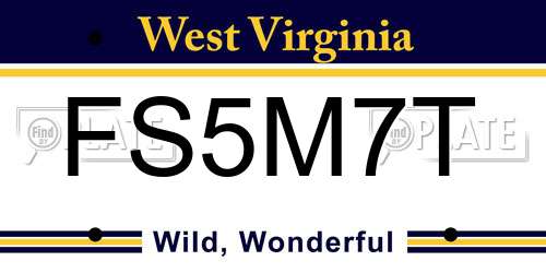 FS5M7T West Virginia License Plate