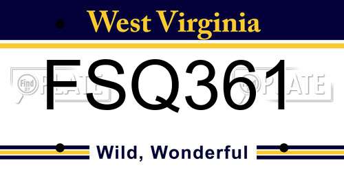 FSQ361 West Virginia License Plate