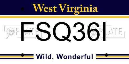 FSQ36I West Virginia License Plate