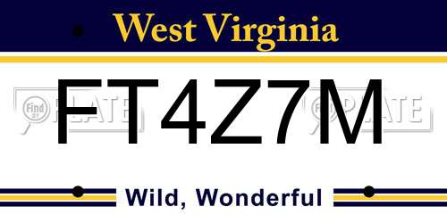 FT4Z7M West Virginia License Plate