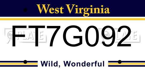 FT7G092 West Virginia License Plate