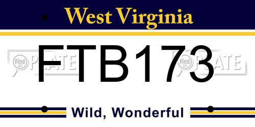 FTB173 West Virginia License Plate