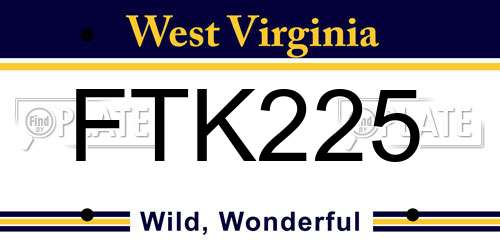 FTK225 West Virginia License Plate