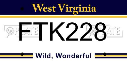FTK228 West Virginia License Plate