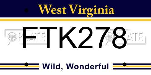 FTK278 West Virginia License Plate