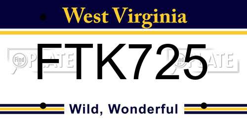 FTK725 West Virginia License Plate