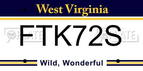 FTK72S West Virginia License Plate