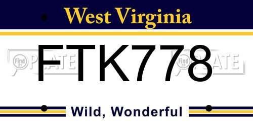 FTK778 West Virginia License Plate