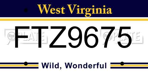 FTZ9675 West Virginia License Plate