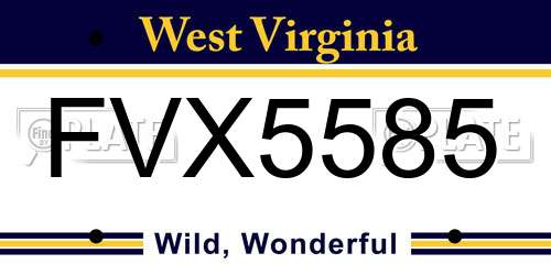 FVX5585 West Virginia License Plate