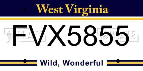 FVX5855 West Virginia License Plate