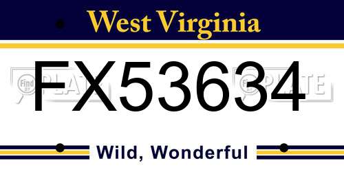 FX53634 West Virginia License Plate