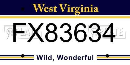 FX83634 West Virginia License Plate