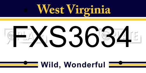 FXS3634 West Virginia License Plate