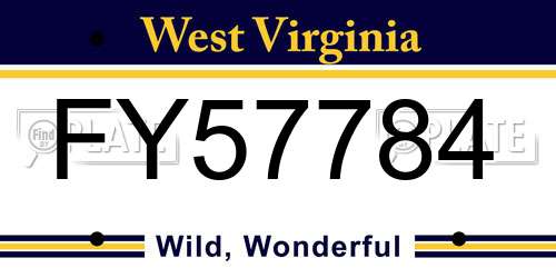 FY57784 West Virginia License Plate