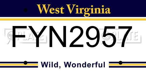FYN2957 West Virginia License Plate