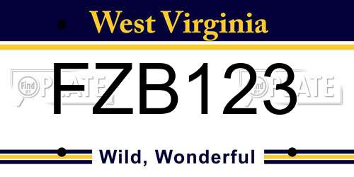 FZB123 West Virginia License Plate