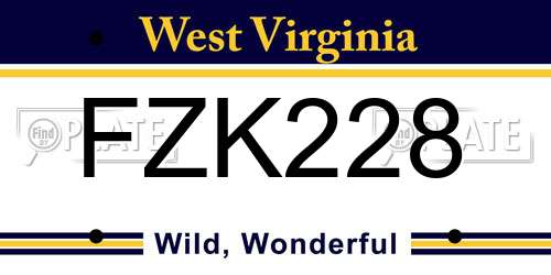 FZK228 West Virginia License Plate