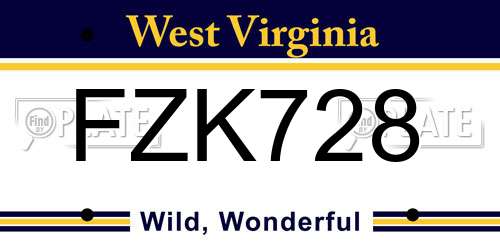 FZK728 West Virginia License Plate