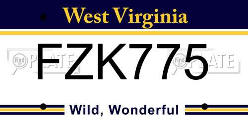 FZK775 West Virginia License Plate