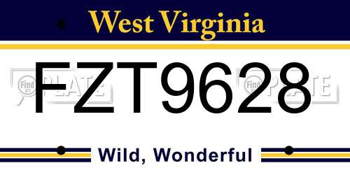 FZT9628 West Virginia License Plate