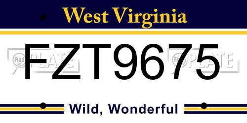 FZT9675 West Virginia License Plate
