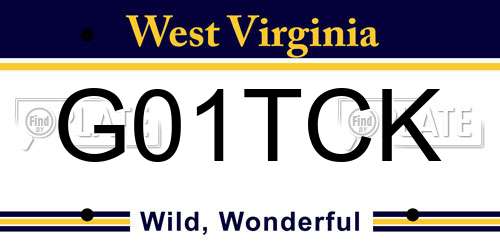 G01TCK West Virginia License Plate
