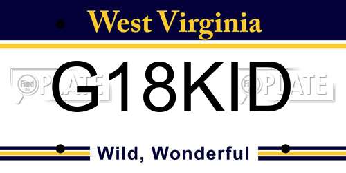 G18KID West Virginia License Plate