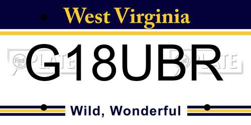 G18UBR West Virginia License Plate