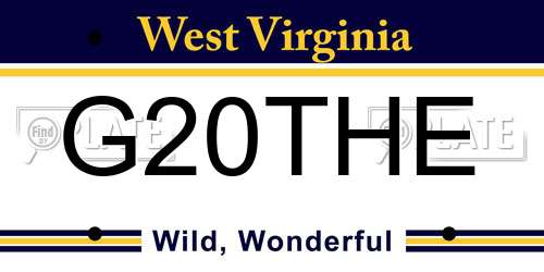 G20THE West Virginia License Plate