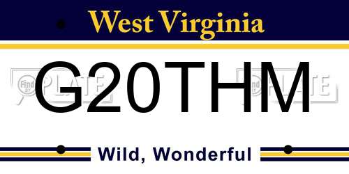 G20THM West Virginia License Plate