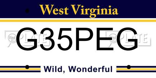 G35PEG West Virginia License Plate