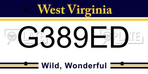G389ED West Virginia License Plate