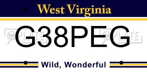 G38PEG West Virginia License Plate