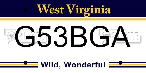 G53BGA West Virginia License Plate
