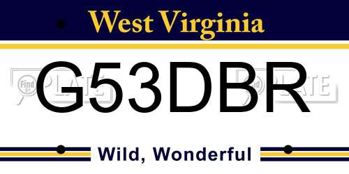 G53DBR West Virginia License Plate