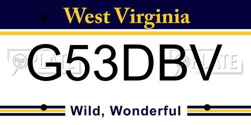 G53DBV West Virginia License Plate