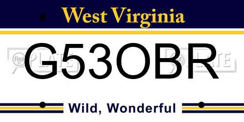 G53OBR West Virginia License Plate