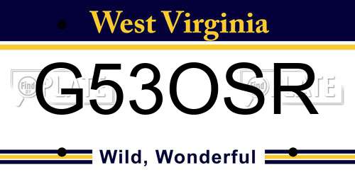 G53OSR West Virginia License Plate