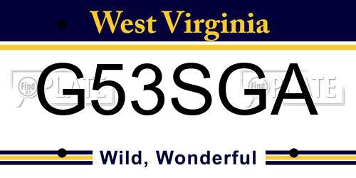 G53SGA West Virginia License Plate
