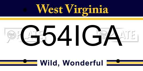 G54IGA West Virginia License Plate