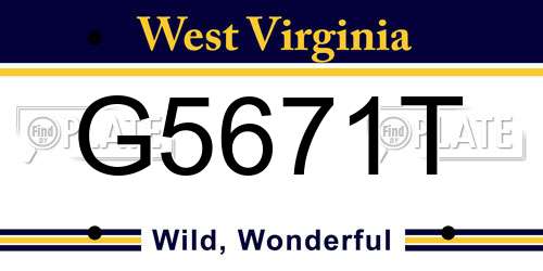 G5671T West Virginia License Plate