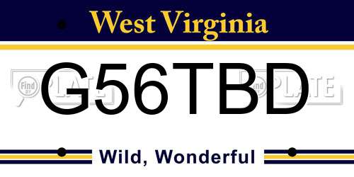 G56TBD West Virginia License Plate