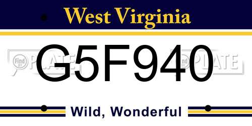 G5F940 West Virginia License Plate