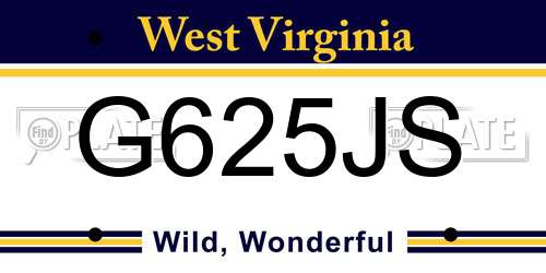 G625JS West Virginia License Plate