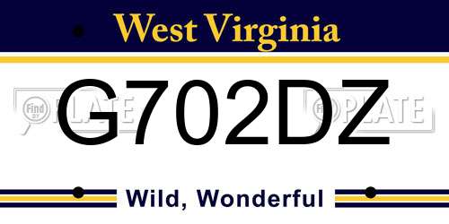 G702DZ West Virginia License Plate