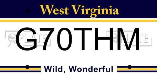 G70THM West Virginia License Plate