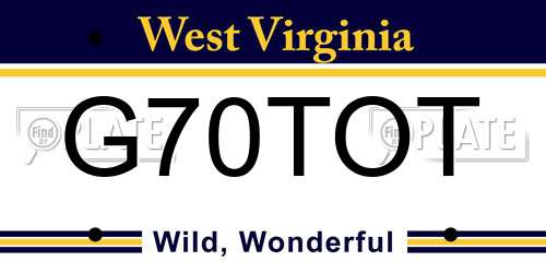 G70TOT West Virginia License Plate