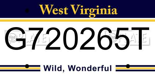 G720265T West Virginia License Plate
